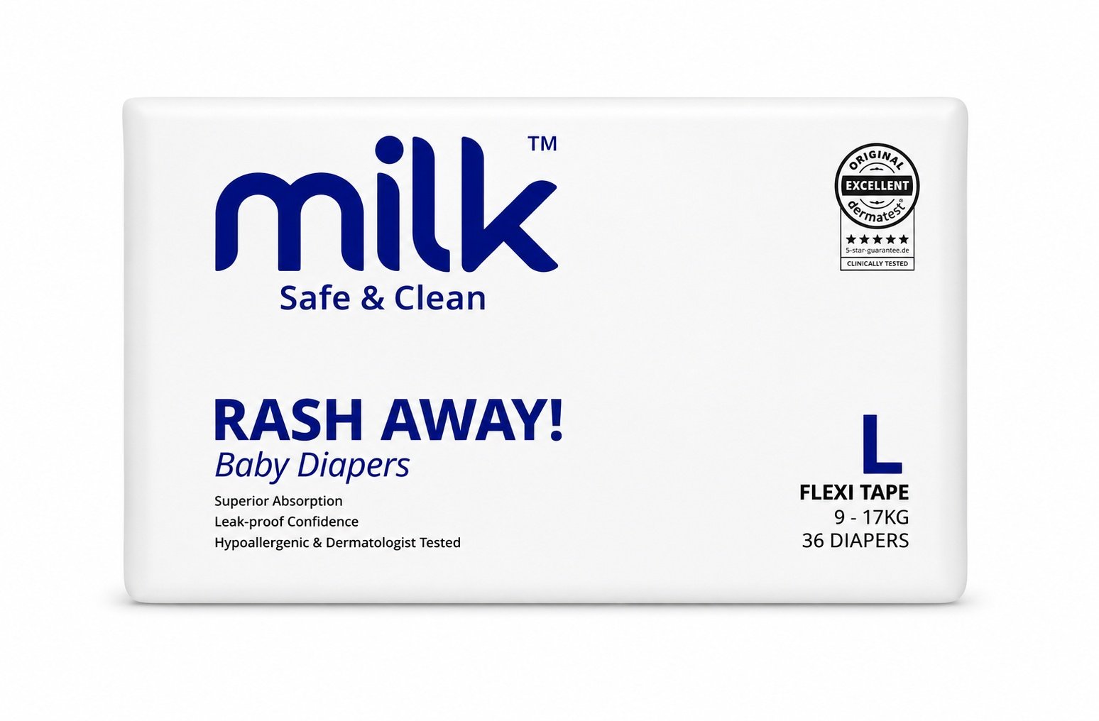 Milk Baby Tape/Velcro Diaper ( Large ) – 36 Pcs ( 9 to 17kgs )