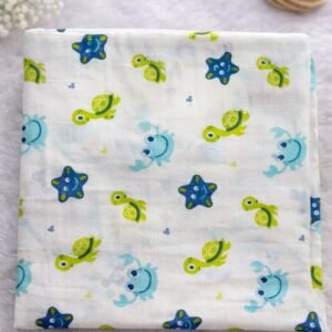 Sea Creatures Print :- Organic Muslin Swaddle Wrap (100x100 cm)
