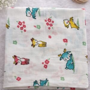 Blossom Deer Print :- Organic Muslin Swaddle Wrap (100×100 cm)