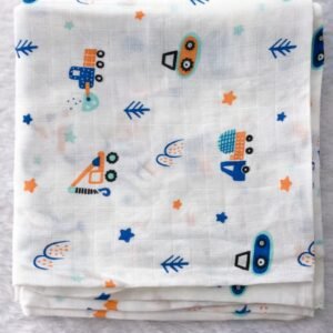 Little Builder Print:- Organic Muslin Swaddle Wrap (100×100 cm)