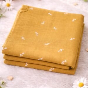 Mustard Meadow Print:- Organic Muslin Swaddle Wrap (100×100 cm)