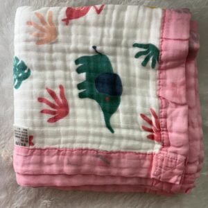 6-Layer Muslin Cotton Blanket Colour (110* 110cm) – Pink & Elephant Print