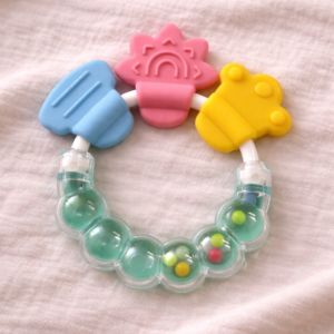 Silicone Teether Ring with Rattle Balls