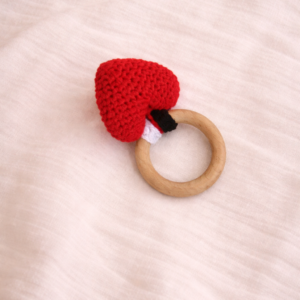 Crochet Heart Wooden Teether