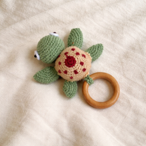 Crochet Turtle Wooden Teether Rattle