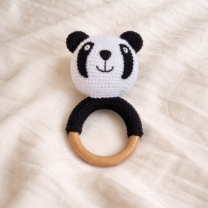 Crochet Panda Wooden Teether Rattle