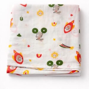 Little Astronauts Print:- Organic Muslin Swaddle Wrap (100×100 cm)