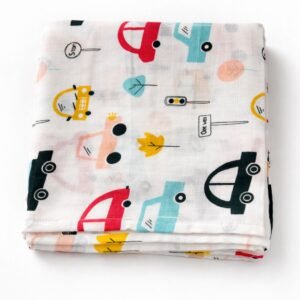 City Traffic & Vehicles:- Organic Muslin Swaddle Wrap (100×100 cm)