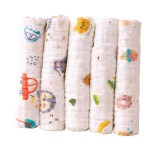 Face Towel/ Wash Cloth 6-Layer Muslin Printed (25 * 25 Cm) Pack of 5 (Assorted)