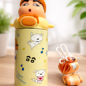 Shinchan 3D Face Kids Insulated Water Bottle – 500ml Stainless Steel Flask with Strap