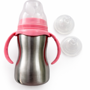 2-in-1 Stainless Steel Baby Feeding Bottle with Nipple & Sipper (Dual Handles)