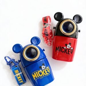 Mickey Mouse Kids Water Bottle 300ml – Stainless Steel Insulated Vacuum Flask with Shoulder Strap, Leakproof School Bottle
