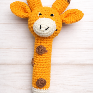 Cute Giraffe Baby Rattle Toy – Soft Woolen handcrafted Plush (Infant Sensory Toy)