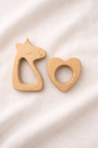 Unicorn & Heart Wooden Baby Teething Toy Set
