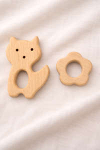 Wooden Fox & Flower Baby Teething Toy Set
