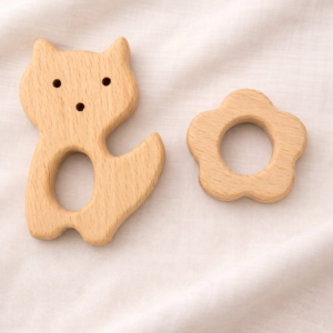 Wooden Fox & Flower Baby Teething Toy Set