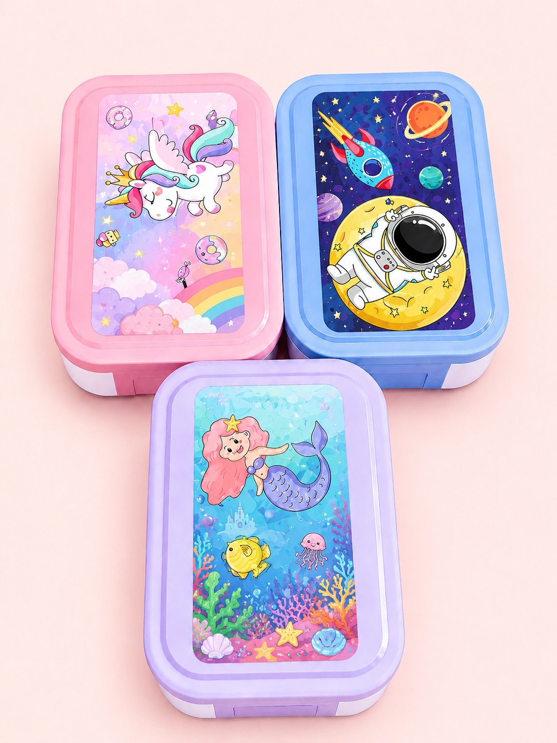 Cute Premium Kids Lunch Box Collection – Unicorn, Mermaid & Astronaut Edition