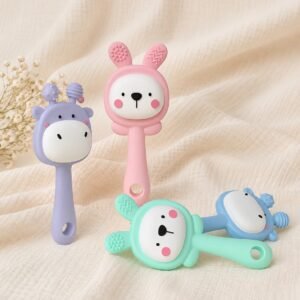 Animal Friends Silicone Teether Rattle – BPA-Free Sensory Toy for Babies