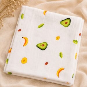 Happy Fruits Print :- Organic Muslin Swaddle Wrap (110×110 cm)
