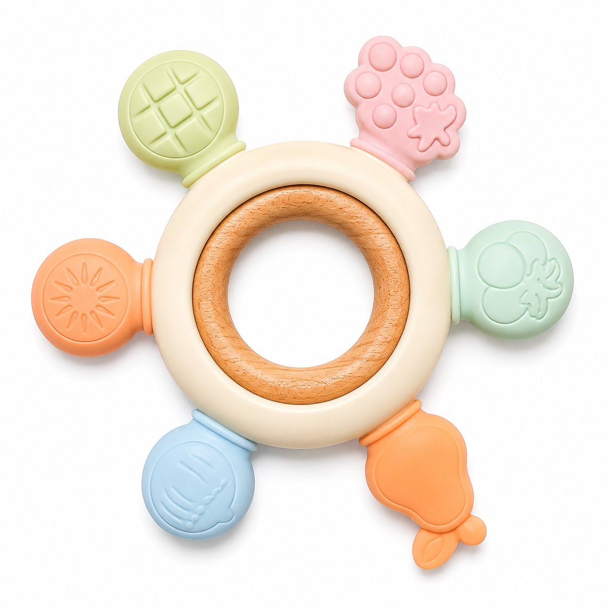 LittleBabe NatureTouch Silicone & Bamboo Wooden Teether Ring - Image 2
