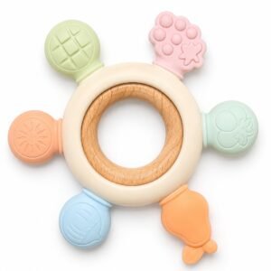 LittleBabe NatureTouch Silicone & Bamboo Wooden Teether Ring