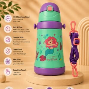 Adventure Mermaid Kids Stainless Steel Water Bottle – 500ml | SUS304 Vacuum Insulated | Leakproof | BPA Free