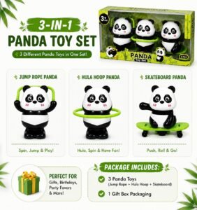 Panda Clockwork Toy Set – 3-in-1 Manual Wind-Up Toy Collection