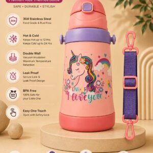 Adventure Unicorn Kids Stainless Steel Water Bottle – 500ml | SUS304 Vacuum Insulated | Leakproof | BPA Free