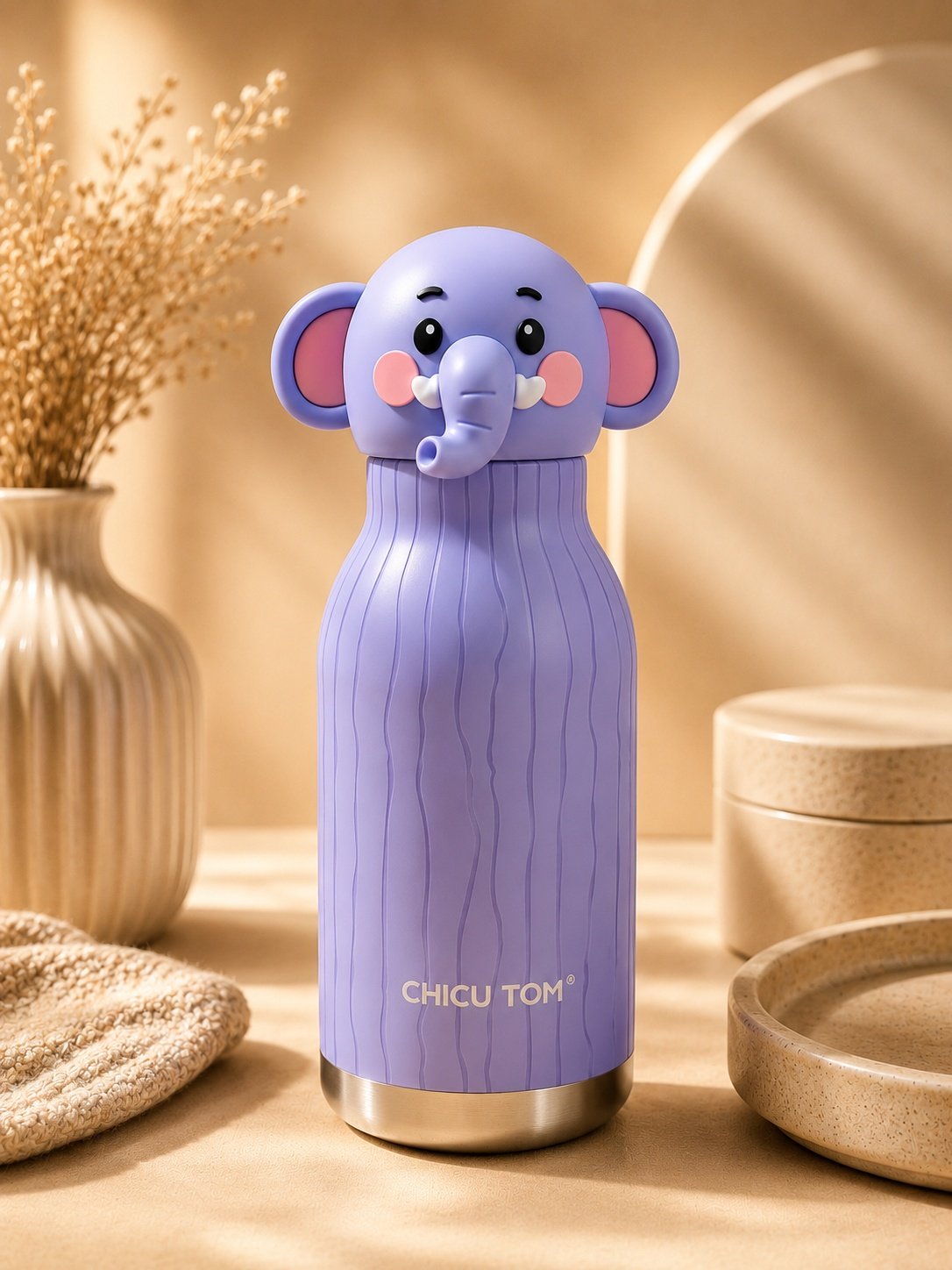 CHICU TOM Premium Elephant Kids Insulated Water Bottle | SUS316 Stainless Steel Vacuum Flask | Leakproof Hot & Cold Bottle