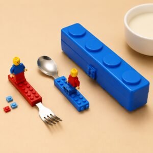 Premium Building Block Cutlery Set | Stainless Steel Kids Spoon & Fork with Travel Case