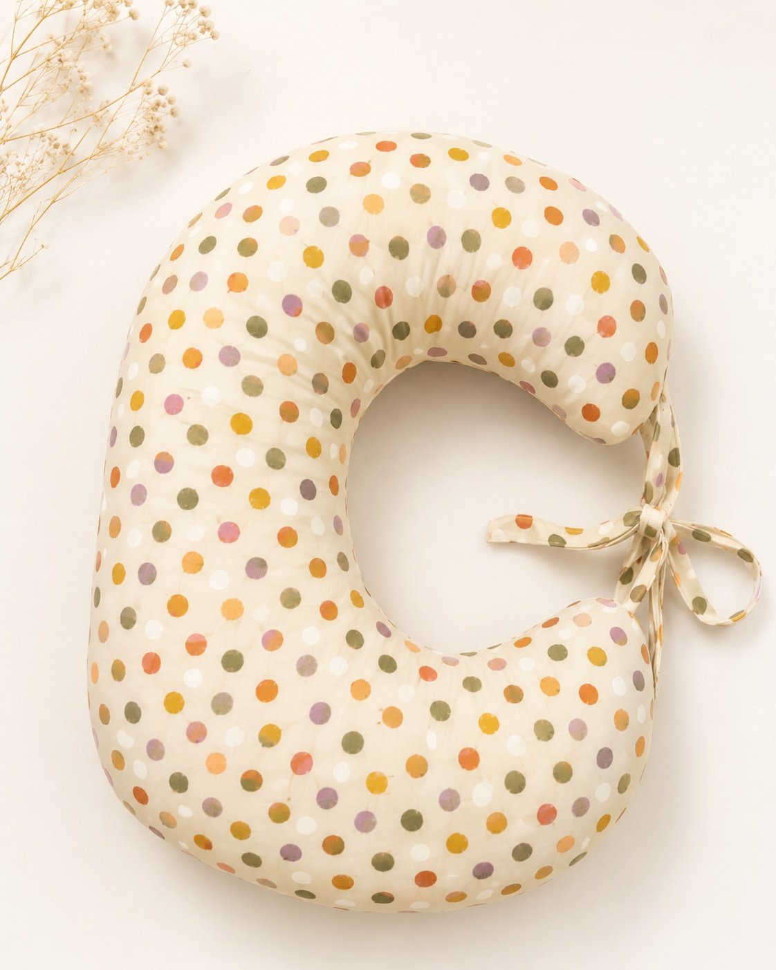 Premium Muslin Nursing Pillow – Ergonomic Breastfeeding & Baby Support Cushion | Soft Cotton Muslin | Confetti Dots Print
