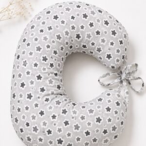 Premium Muslin Nursing Pillow – Ergonomic Breastfeeding & Baby Support Cushion | Soft Cotton Muslin | Grey Blossom Print