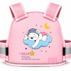 Premium Kids Motorcycle Safety Belt | Adjustable Child Bike Safety Harness | Soft Padded Riding Support | Sleeping Bear Pink Print | Fits Most Motorcycles & Scooters