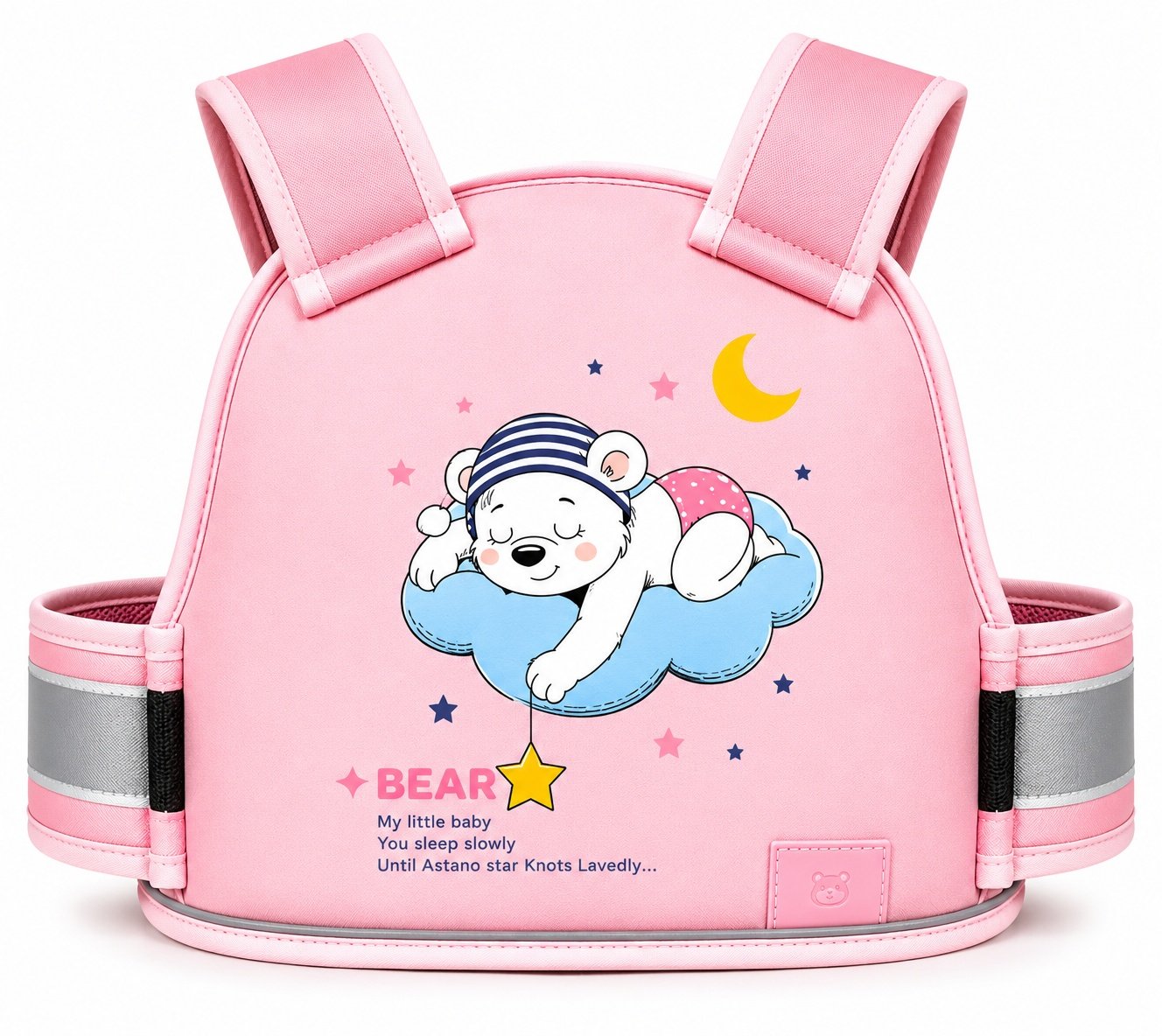 Premium Kids Motorcycle Safety Belt | Adjustable Child Bike Safety Harness | Soft Padded Riding Support | Sleeping Bear Pink Print | Fits Most Motorcycles & Scooters