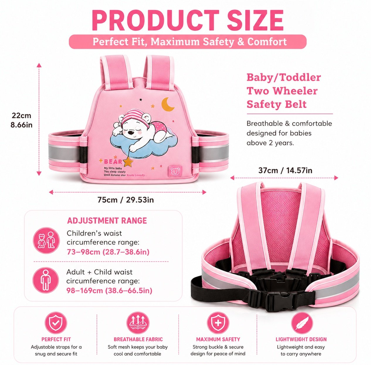 Premium Kids Motorcycle Safety Belt | Adjustable Child Bike Safety Harness | Soft Padded Riding Support | Construction Lion Print | Fits Most Motorcycles & Scooters - Image 5